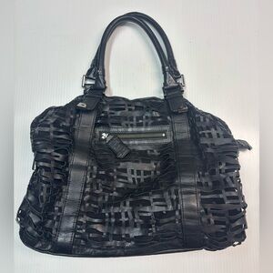 Kenneth Cole New York Genuine Leather Cut Out Pattern Satchel in Black